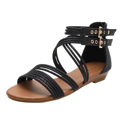 Sandalias para mujer cómodas estilo playa con hebilla y cremallera trasera de verano