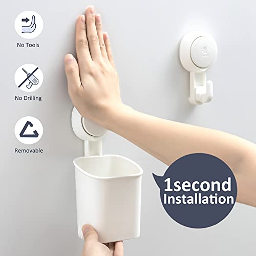 Image of TAILI Patented Suction Cup Toothbrush Holder, Stainless Steel Anti-Puddling Shower Toothbrush Holder, No Drilling Removable Organizer for Bathroom Toothpaste, Razor, Kitchen and Office Items, Cream