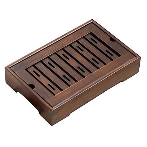 Mini Bamboo Chinese Tea Tray - 115” Japanese Tea Serving Tray Small Gongfu Tea Table Set with Reservoir Type Water Storage Box Brown