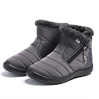 Pearleaf Womens Winter Snow Boots Fur Lined Warm Ankle Boots Side Zipper Lightweight Outdoor Flat Walking Shoes Non-Slip Girls Ladies Booties Grey