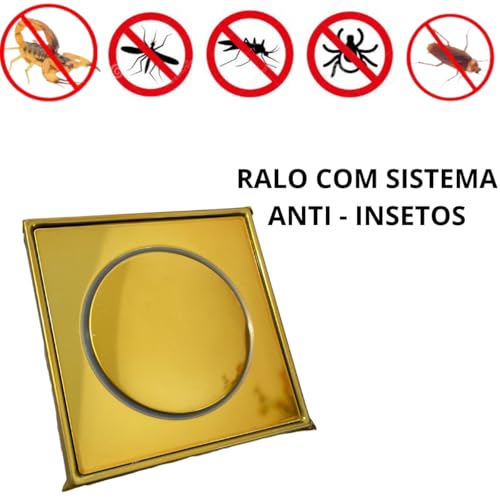 2 Ralo Inox Click 15x15 Quadrado Dourado + Porta Grelha Inox (DOURADO)