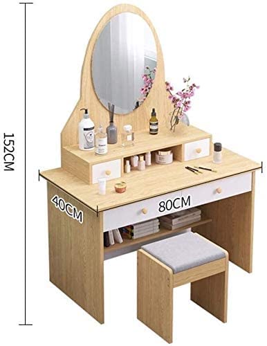 Qulaco Luxury Dresser Table Vanity Makeup Table Set, Vanity Set With Mirror And 2 Drawers, Makeup Dressing Table With Cushioned Stool For Women Girls Multi-Function Cabinet #TOP1