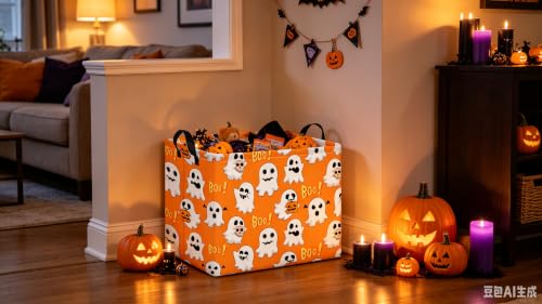 Image of CLOCOR Rectangular Storage Basket Empty,Gift Basket,Room Decor(Yellow Ghosts Halloween)