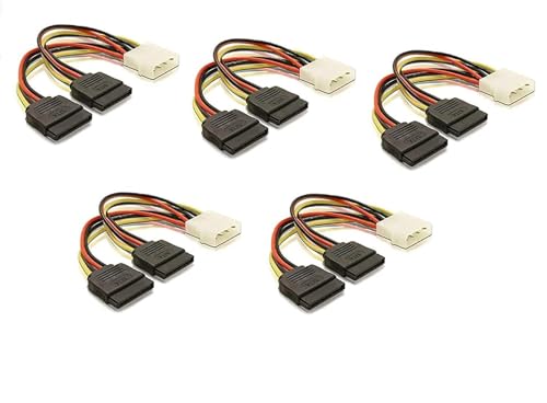 Image of LipiWorld 4 Pin Molex to 15 Pin Female Dual SATA Power Copper Serial ATA Adapter Y-Cable Hard Drive Extension Cable 4Pin to Dual Sata Female (Pack Of 5)