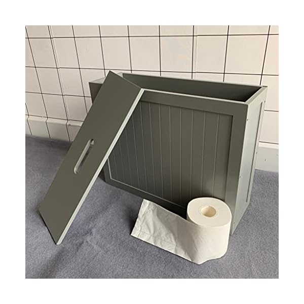 Large Grey Multi Purpose Slimline Free Standing Bamboo Wood Bathroom Toilet Roll Tissue Storage Cabinet Unit Shelf - Image 5