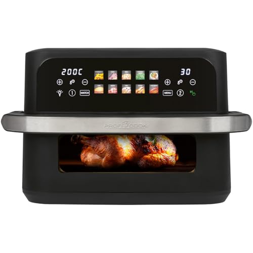 ProfiCook® XXL Heißluftfritteuse | 10L | Öl und Fettfrei | buntes Touch-Display | 2400W Airfryer | Heißluftfritteuse 2 Kammern | 10 Programme | 80-200°C | Heissluftfritteuse | PC FR 1313 H