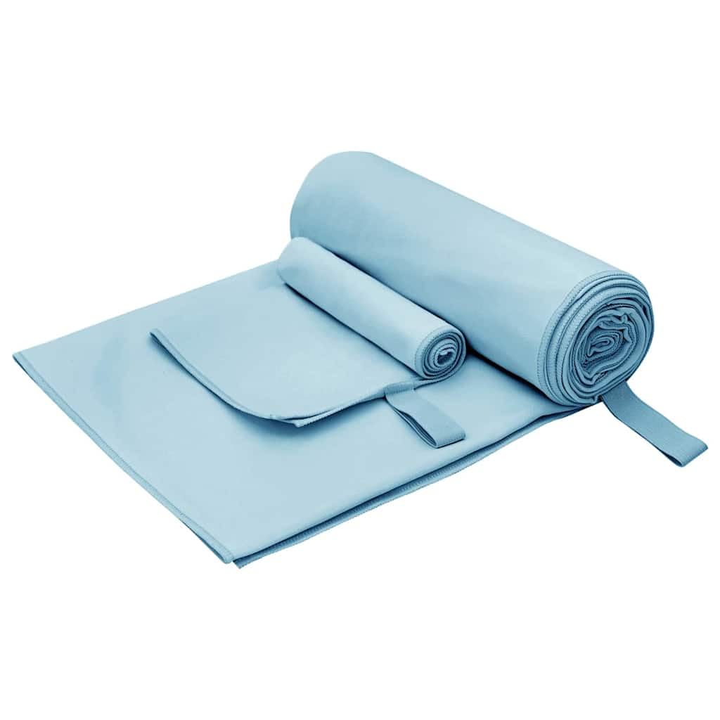 Lot de 2 serviettes de sport bleues en microfibre à séchage rapide et absorbantes pour salle de sport, camping, piscine, bien-être, voyage et confort de salle de bain