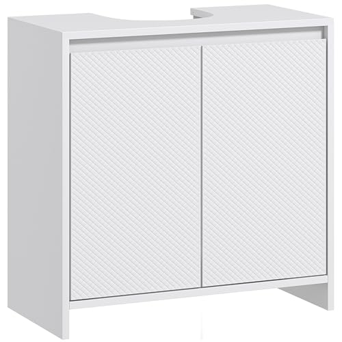 HOMCOM Meuble sous Vasque, Meuble de Salle de Bain, Armoire de Rangement pour lavabo, avec 2 Portes, étagère réglable, 60l x 30P x 60H cm, Blanc