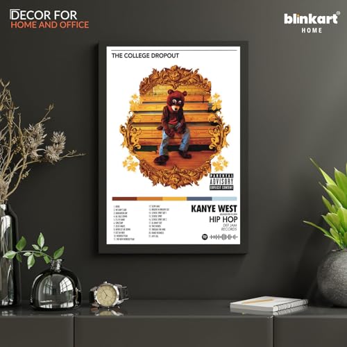 Image of BLINKART KANYE - The College DropOut Wall Photo Frames | Wall Art for Bedroom, Living Room, Studio or Office | Album Cover Print with Spotify Song Link QR Code | Gift for Fans - 8x12 In