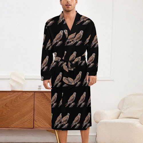 Kestrel Bird Soft Robe Long Sleeve Bathrobes V Neck Sleepwear Spa Robes with Belt Men Woman2