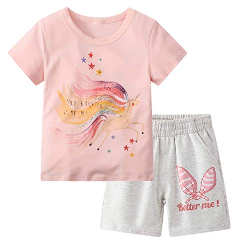 Baby Girl Shorts Set Summer 100% Cotton Short Sleeve Tee & Shorts Outfit Set for Children 5T