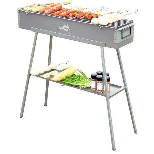 WILLBBQ Charcoal Grill Tailgate Parties, Patio, Beach Barbecues, Backyard Gatherings,Alloy Steel BBQ Barbecue Outdoor Grilling with Durable Support Frame and Dual Adjustable Vents (31.6x7.1x5.1 inch)