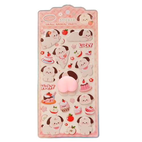 おしりシール ぷにぷに 桃尻 ハート型 スクイーズ風 3D 立体シール ぷにぷに触感 ストレス解消 手帳デコ スマホケース かわいい 動物 いぬ くま ねこ パンダ 重複なし (子犬)