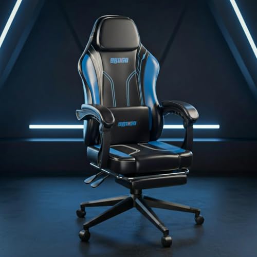 Image of DROGO Phantom Ergonomic Gaming Chair with Premium PU Leather Fabric, Linkage Armrest, Adjustable Neck & Lumbar Pillow | Computer Chair for Study | Home & Office Chair with Recline (Black /Blue)