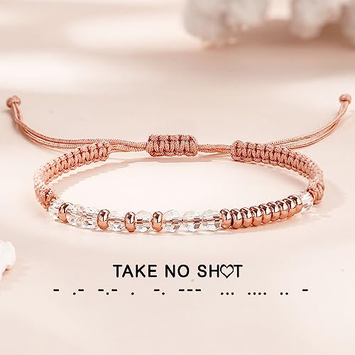 Btysun Morse Code Bracelets for Women Christmas Gift Stocking Stuffers for Teens Pink Braided Bracelets Inspirational Best Friend Birthday Gifts for Her High School Graduation Gifts for Her 2025 Mom Bracelet Jewelry