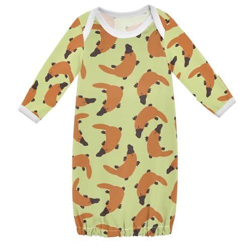 WIFIU Platypus Animals Pattern Baby Girls Boys Sleeper Gown Cotton Nightgown Long Sleeve, Baby Nightdress Sleeping Clothes for Newborn 0-3 Months Multicolor