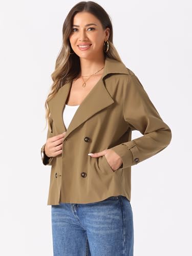 Allegra K Trench Coat for Women's Casual Notched Lapel Double Breasted Outerwear Short Jacket4