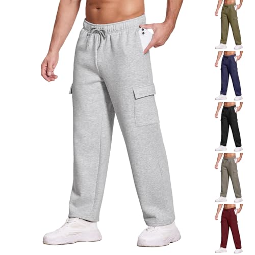 Fleece Sweatpants Men Baggy Drawstring Big and Tall Cargo Sweatpants Open Bottom Business Casual Pants with Pockets