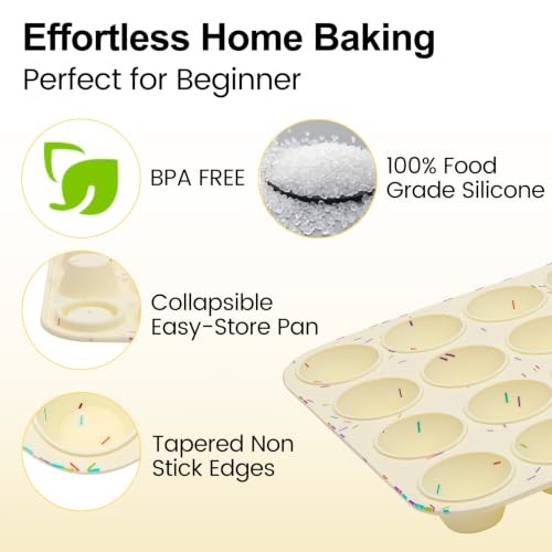 Image of Silicone Mini Muffin Pan for Baking, Cupcake Egg Bites Silicone Mold 24 Cup Mini Size, Oven Safe BPA Free