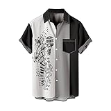 Herren Bowling Shirt Camp Cabin Cabana Work Hemd Rockabilly Zweifarbig Lounge 50er Vintage Retro Freizeithemd(Black,3XL)
