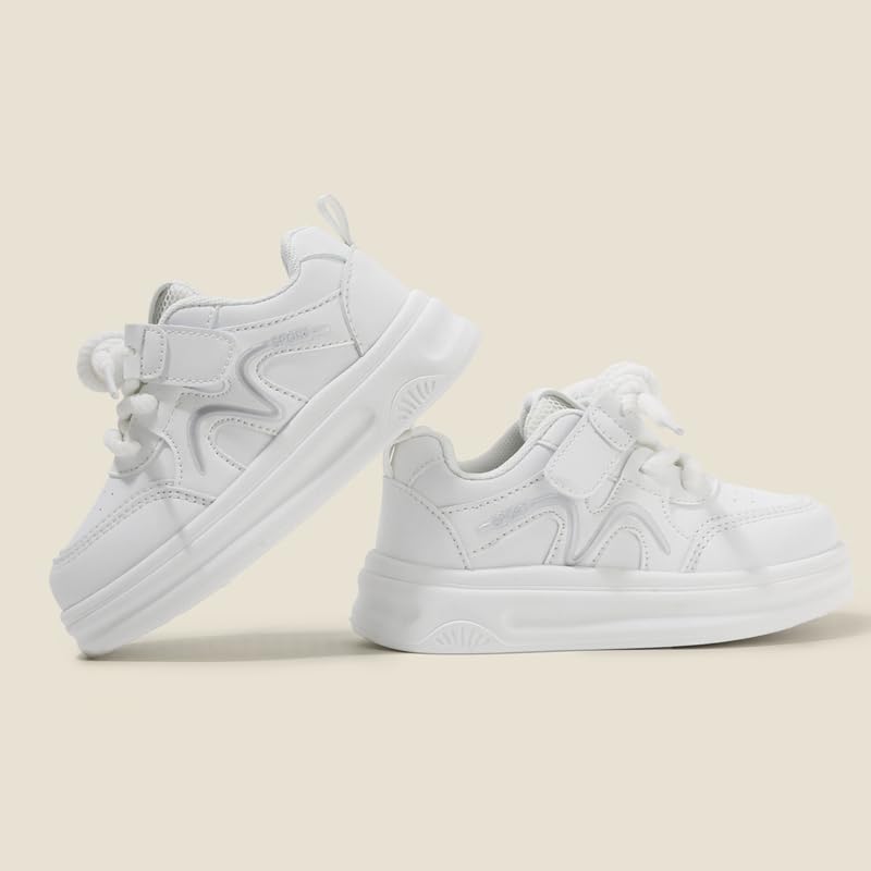 Kids White Platform Sneakers, Lace-up Athletic Shoes, Casual Sport Running Shoes3