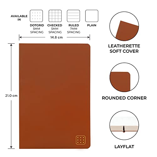 Image of NEORAH - A5 Dotgrid Notebook SOFT COVER | Organiser REFILL | Dotted notebook Journal | 110 GSM | 160 pages (Size 21 cm x 14.8 cm)Planner Journaling Writing Note Taking Diary, Travellers Journal- BROWN