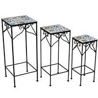 Set mit 3 Sockeln aus Metall und Stein in Schwarz, Blau und Gelb, 70 x 28 x 28 cm