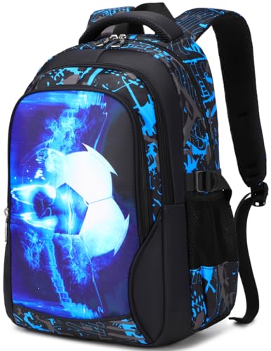 RBYGPL Mochila para meninos do ensino fundamental e médio mochila escolar impermeável 45,7 cm (1 futebol camuflado azul)