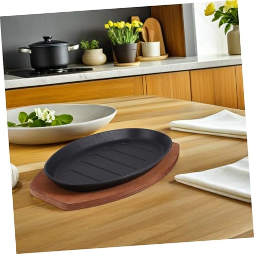 ZUNOXAZ Cast Iron Fajita Pan with Wooden Tray and Heat-Resistant Mitt Versatile Grill and Bakeware for Stovetop and Oven Cooking Even Heat Distribution Steak Platter for Home Barbecue - Image 2