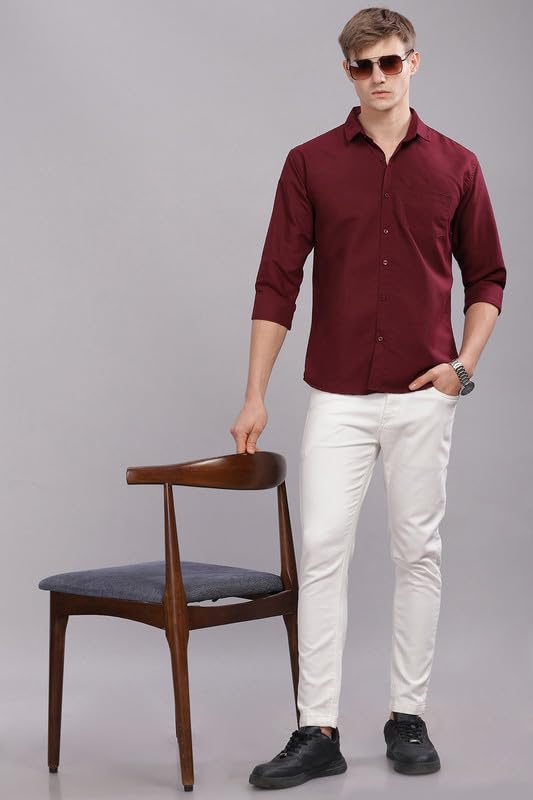 Image of Men's Cotton Blend Slim Fit Shirt | Full Sleeve Casual wear for Men | Comfortable Office Wear Shirt for All Seasons