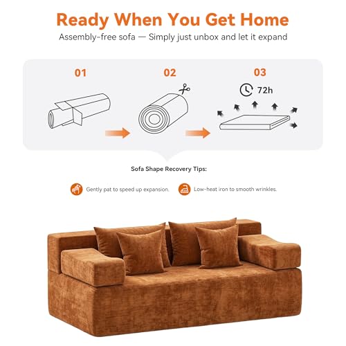 Image of MONVANE 70 inch Modular Sectional Sofa, Boneless Loveseat, Orange