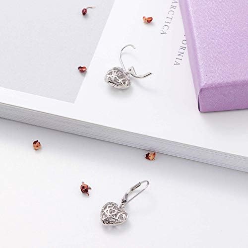 Milacolato Heart Earrings S925 Sterling Silver Hollow Shaped Leverback Earrings for Women Girls Dangle Drop Earrings