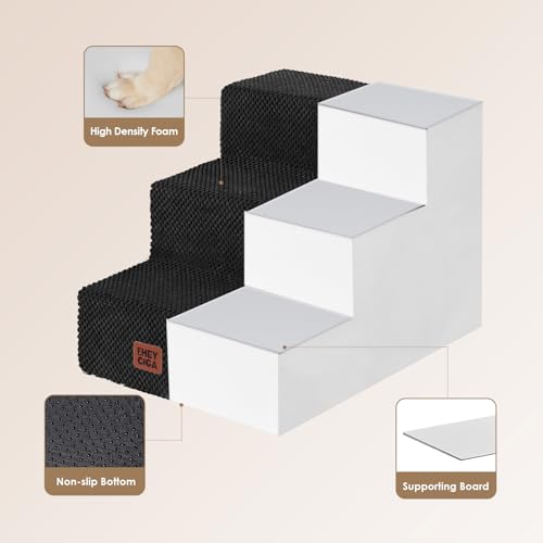 Image of EHEYCIGA Dog Stairs for Small Dogs 13.5 inch H, 3-Step Dog Steps for Couch Sofa and Chair, Pet Steps for Medium Cats, Non-Slip Balanced Pet Ramp Indoor, Black