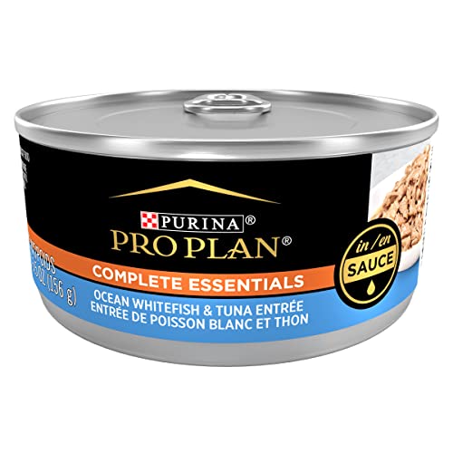 Purina Pro Plan Gravy, High Protein Wet Cat Food, Complete Essentials Ocean Whitefish and Tuna Entree in Sauce - (Pack of 24) 5.5 oz. Cans