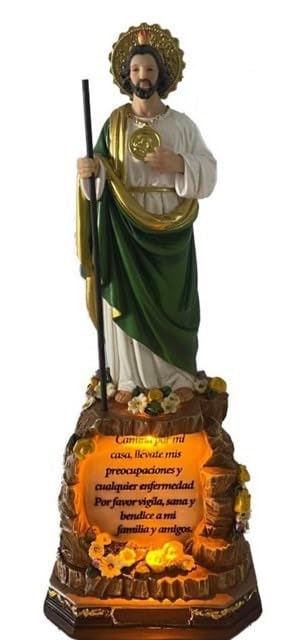 12 Saint Jude Statue with Light - San Judas Tadeo with Luminous Halo for Home Decor Spiritual Inspiration & Meaningful Gift