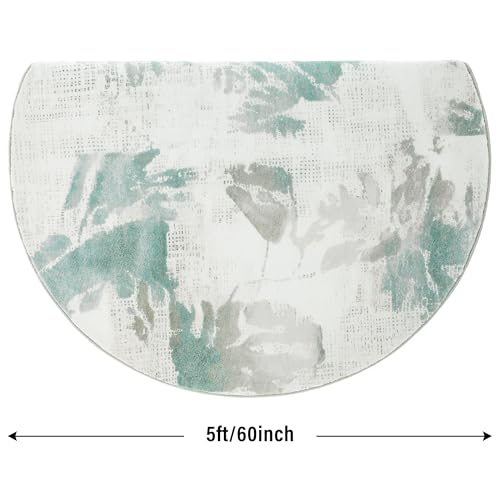 Image of Carvapet Washable 5ft Round Area Rug Modern Abstract Blue Circle