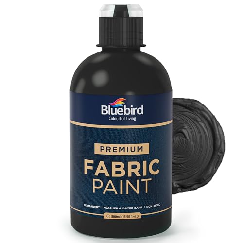 Image of BLUEBIRD Fabric Paint, Lamp Black, 16.9 Fl Oz, Permanent Fabric Paints for Clothes, Furniture Upholstery