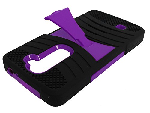 FastSun Horizontal Kickstand Hybrid Hard Soft Cover Case for LG Volt 2 LS751 / Magna C90 (Black-Purple)