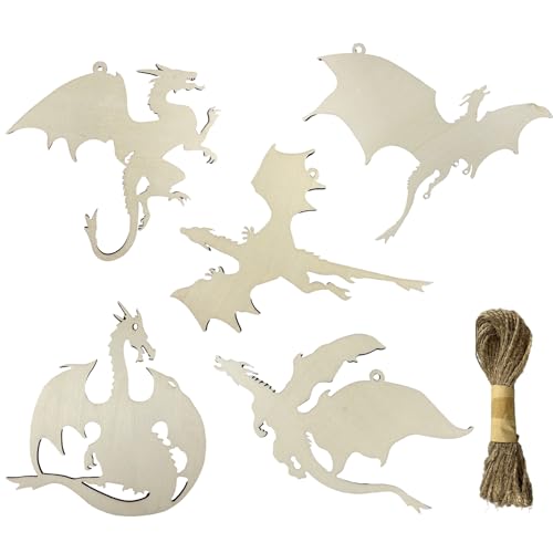 WEOSMIRA 20pcs Dragon Unfinished Wood Natural Wood Cutouts for DIY Project Painting Drawing Home Party Decoration Crafts Room Decorations