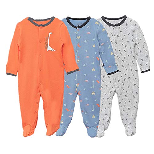 Bebé Mameluco Mono de Algodón Niños Niñas Body Pack de 3 Peleles para Dormir Manga Larga Comodo Pijama de Recien Nacido, 3-6 Meses