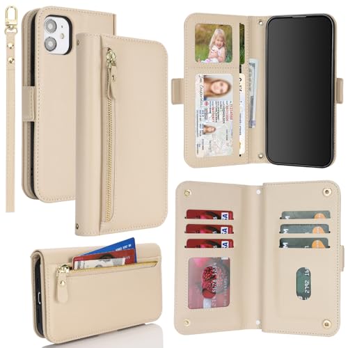 Coque iPhone 12 avec porte-carte SailorTech étui portefeuille en simili cuir beige