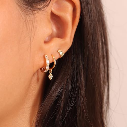 Image of Freekiss 3 Pairs Gold Hoop Earrings Set: Dainty Stud Earrings Trendy Small 14K Gold Plated Hypoallergenic Dangle Cartilage Huggie Hoop Earrings for Women Gold Jewelry for Women Gifts