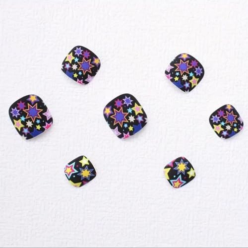 Image of Star Press on Toenails Black Fake Toenails Short Square Stick on Toe Nails Reusable Mate Full Cover False Toes for Women Manicure 24Pcs