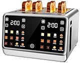 4 Slice Toaster Wide Slot– Dual Digital TouchScreen & Independent Control Panel | Single-Slice Modes/Reheat/Defrost | 1800W Stainless Steel Toaster for Bagels & Artisan Bread
