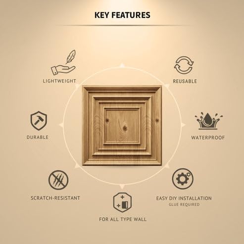 Image of Kayra Decor 3D PVC Wall Panels for Bedroom & Living Room | Accent Design | Beech Wood Color | 19.7 x 19.7 Inch | Pack of 18 | 42.48 Sq Ft