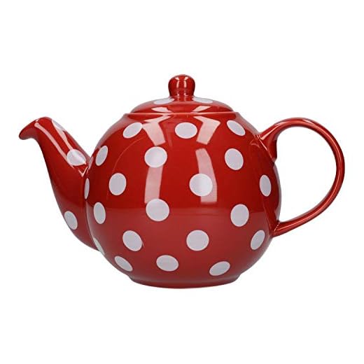London Pottery Globe Polka Dot Teapot with Strainer, Ceramic, Red / White, 6 Cup Capacity (1.2 Litre)