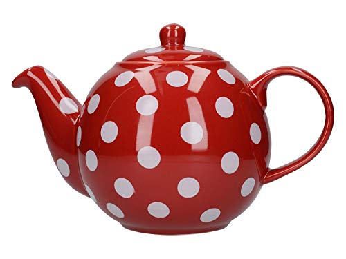 London Pottery Globe Polka Dot Teekanne mit Sieb, Keramik, rot/weiß, 6 Tassen Kapazität (1,2 Liter)