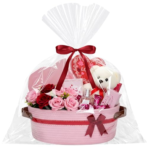 Image of Colingmill 2026 Graduation Large Woven Basket for Gifts Empty Set with Gift Bags and Ribbon Gift Baskets and Wrapping Set Storage 14 inchx 10 inchx 5.5 inch Decorative Box for Class of 2026 Graduation(Light Pink)