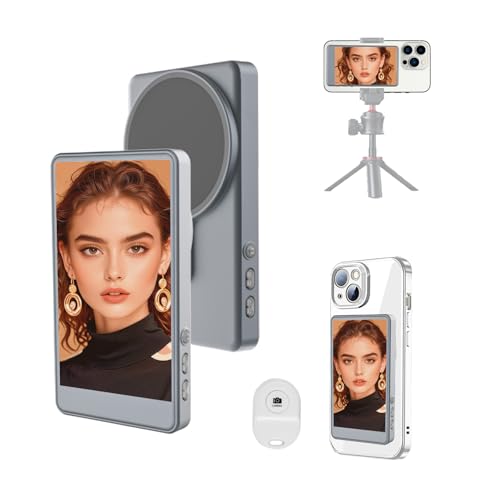 Phone Vlog Selfie Monitor Screen, Magnetic Vlog Selfie Monitor Screen with Remote Control, Wireless Back Camera Monitor for Vlog Live Stream TikTok YouTube, Compatible with iPhone & Android (Grey)