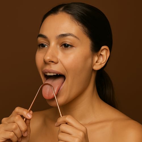 Image of Copper Tongue Cleaner - 100% Pure Copper Tongue Scraper | Ayurvedic Oral Hygiene Tool for Fresh Breath, Detox & Bacteria Removal | Rust-Free, BPA-Free, Reusable